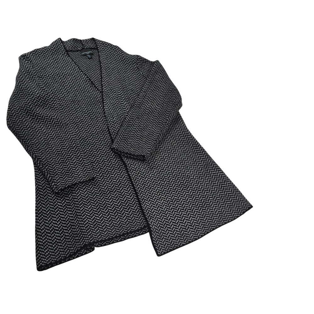 Cynthia Rowley Woman Black White Chevron Wool Blend Open Front Cardigan 2X